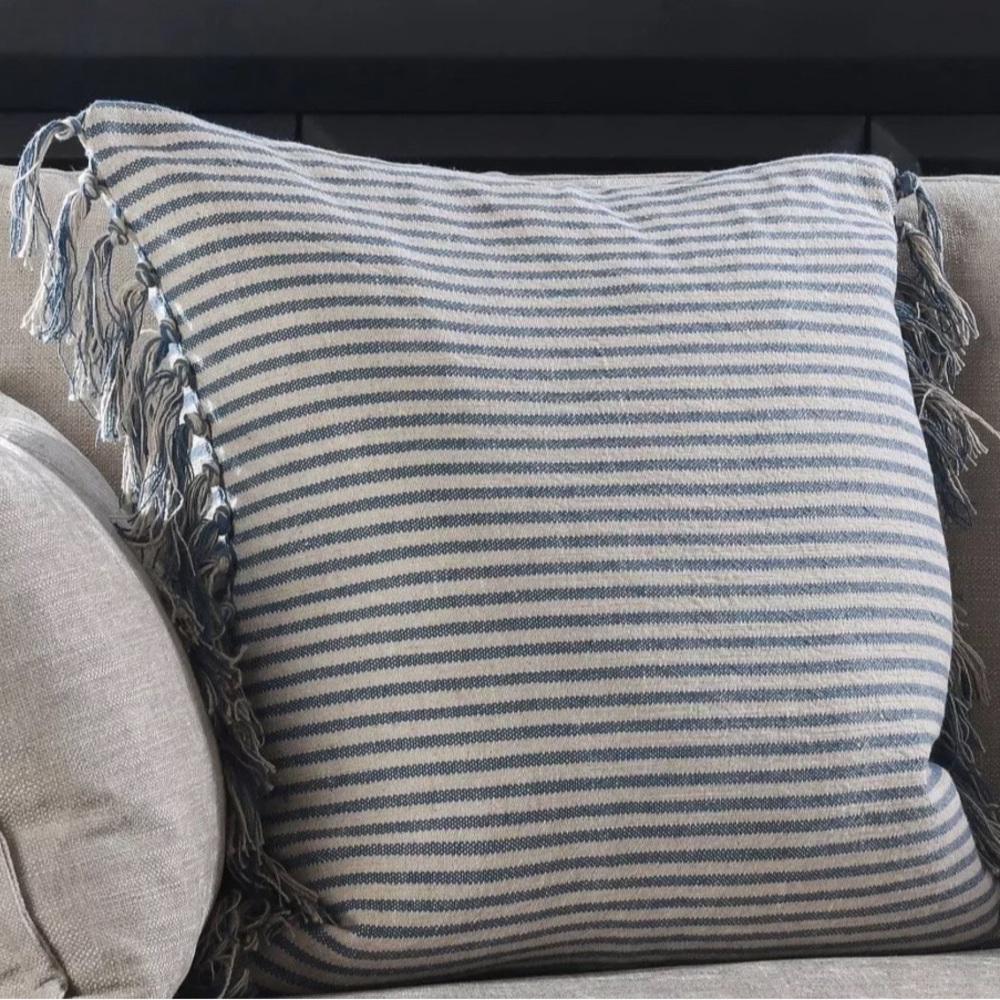 Pottery Barn Pillow Cover Burton Tassel By Villa 20” blue striped